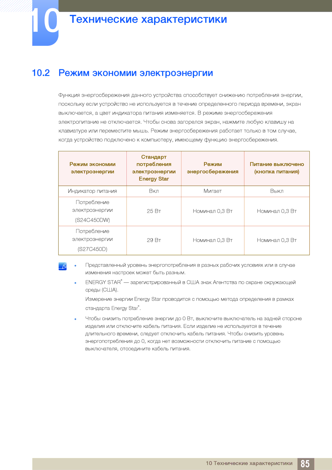 Samsung LS24C45UDW/EN, LS27C45UDS/EN, LS24C45UDW/CI, LS27C45UDS/CI manual 10.2 Режим экономии электроэнергии 