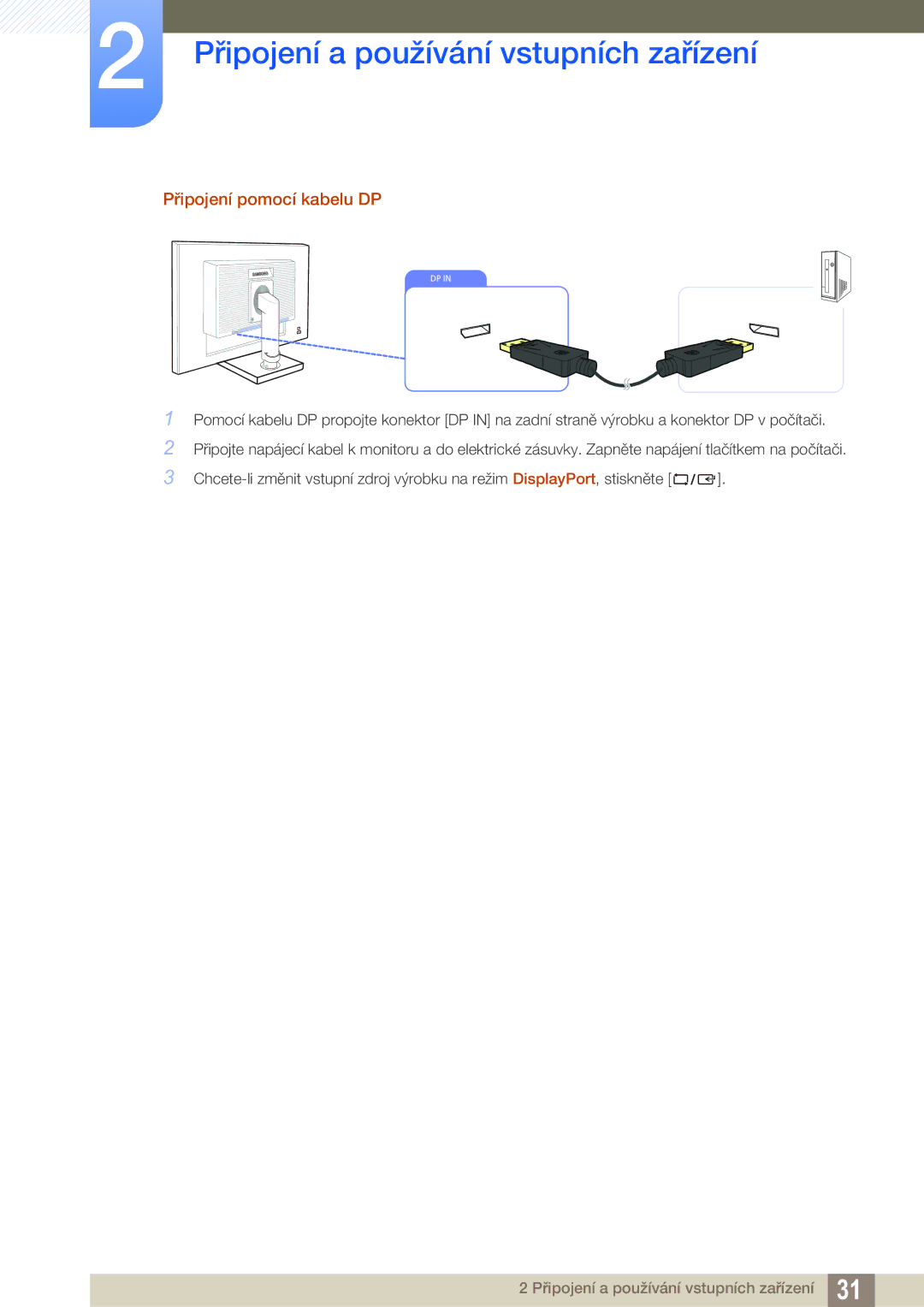 Samsung LS24C45UDW/EN, LS27C45UDS/EN manual Připojení pomocí kabelu DP 