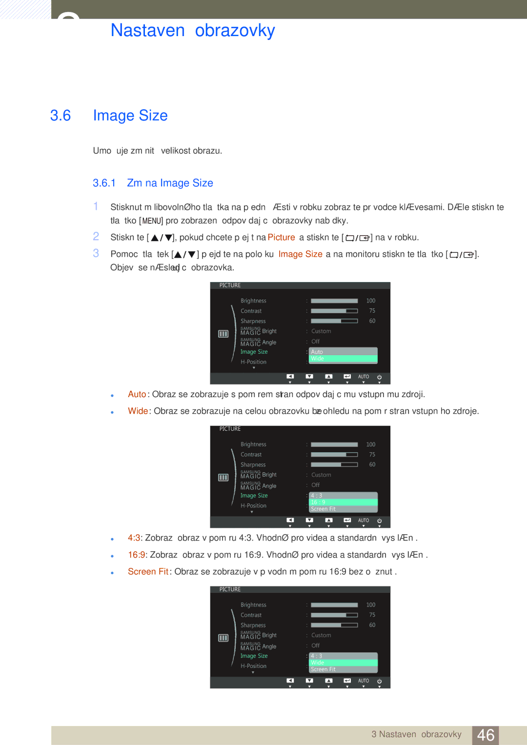 Samsung LS27C45UDS/EN, LS24C45UDW/EN manual 1 Změna Image Size 
