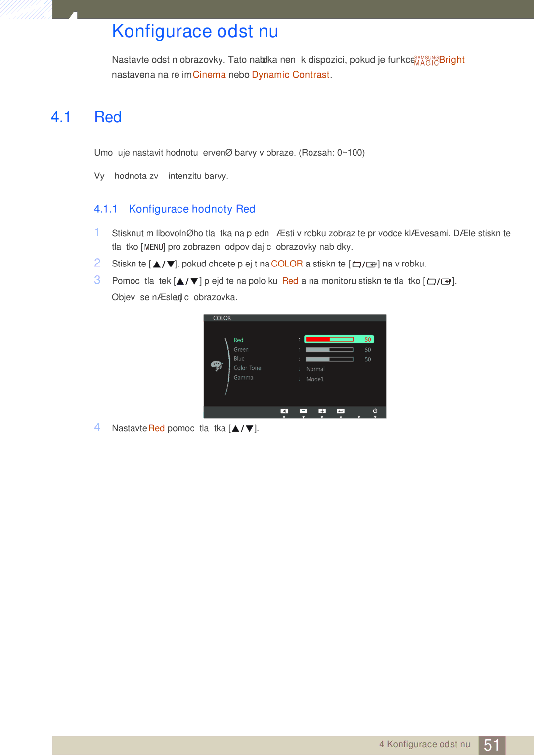 Samsung LS24C45UDW/EN, LS27C45UDS/EN manual Konfigurace odstínu, Konfigurace hodnoty Red 