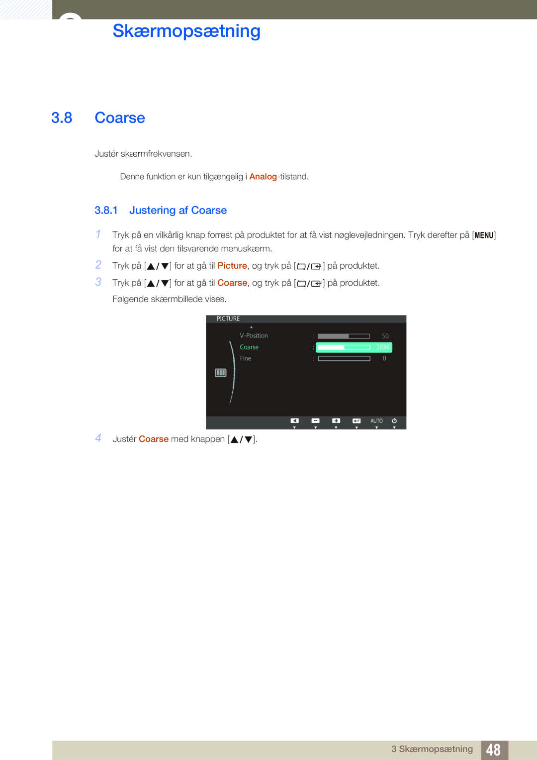 Samsung LS27C45UDS/EN, LS24C45UDW/EN manual Justering af Coarse 