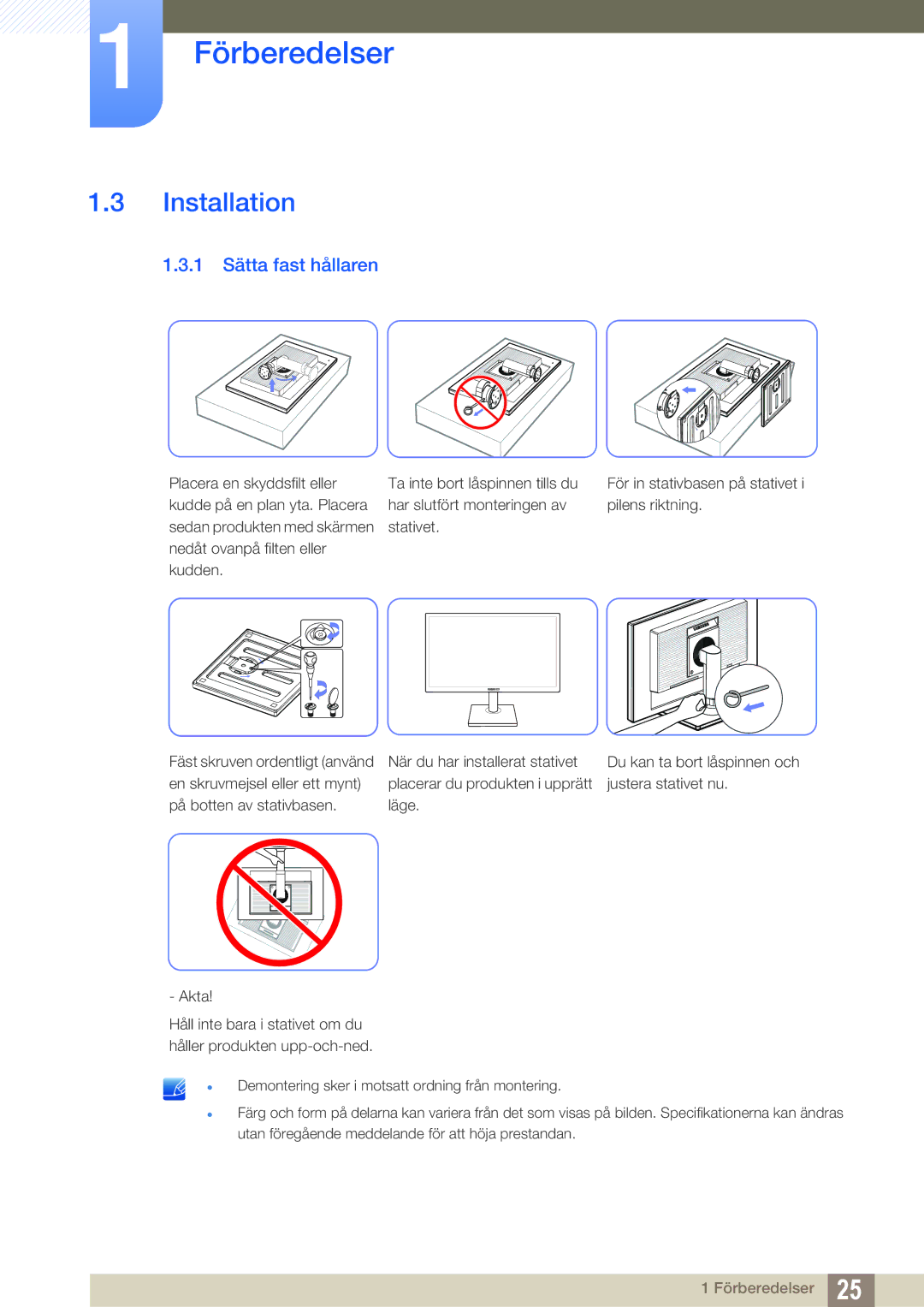 Samsung LS24C45UDW/EN, LS27C45UDS/EN manual Installation, 1 Sätta fast hållaren 