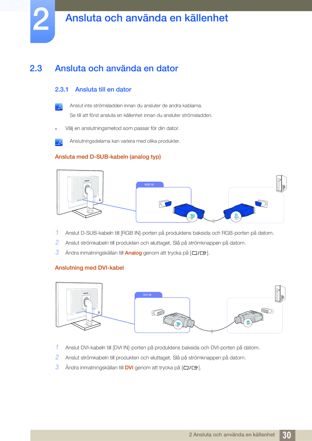 Samsung LS27C45UDS/EN, LS24C45UDW/EN manual Ansluta och använda en dator, Ansluta till en dator 