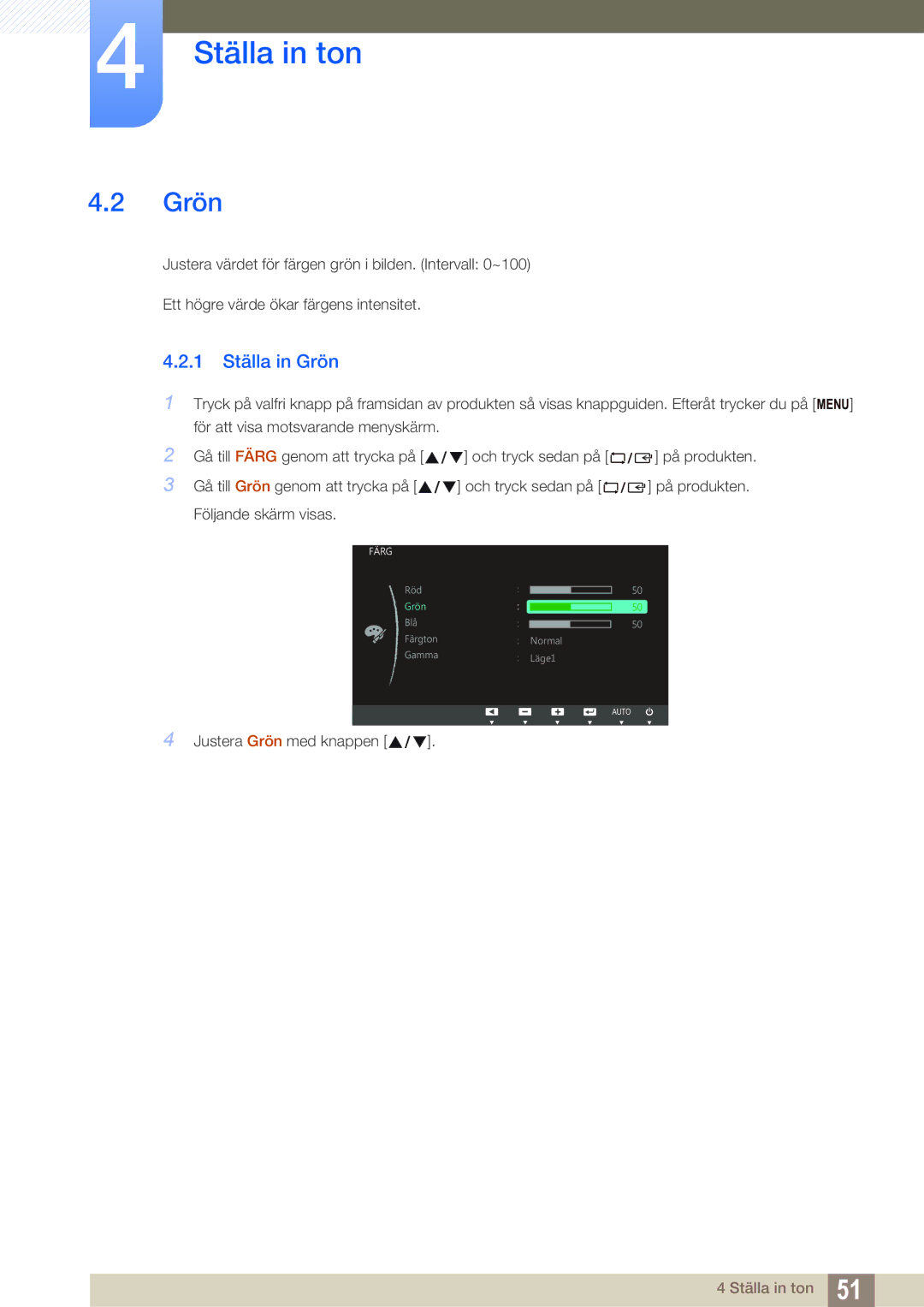 Samsung LS24C45UDW/EN, LS27C45UDS/EN manual 1 Ställa in Grön 