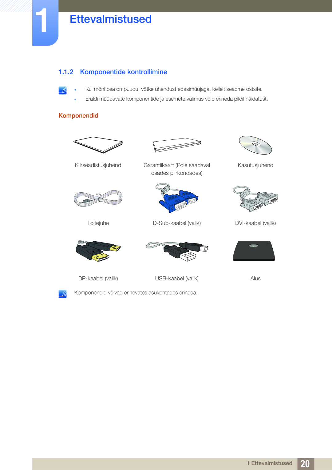 Samsung LS27C45UDS/EN, LS24C45UDW/EN manual Komponentide kontrollimine, Komponendid 