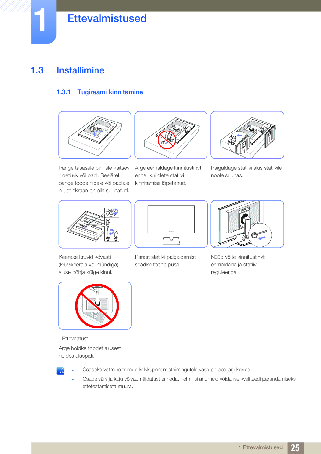 Samsung LS24C45UDW/EN, LS27C45UDS/EN manual Installimine, Tugiraami kinnitamine 