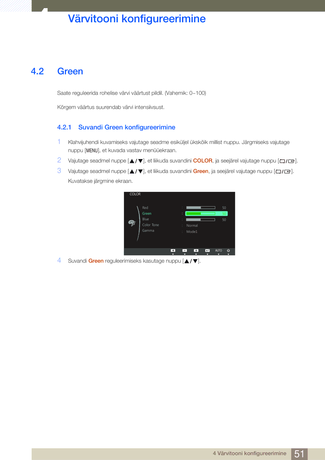 Samsung LS24C45UDW/EN, LS27C45UDS/EN manual Suvandi Green konfigureerimine 