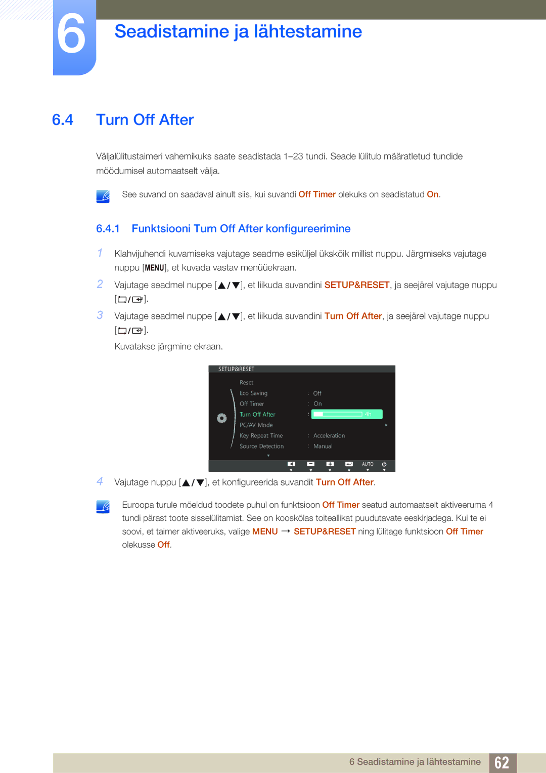 Samsung LS27C45UDS/EN, LS24C45UDW/EN manual Funktsiooni Turn Off After konfigureerimine 