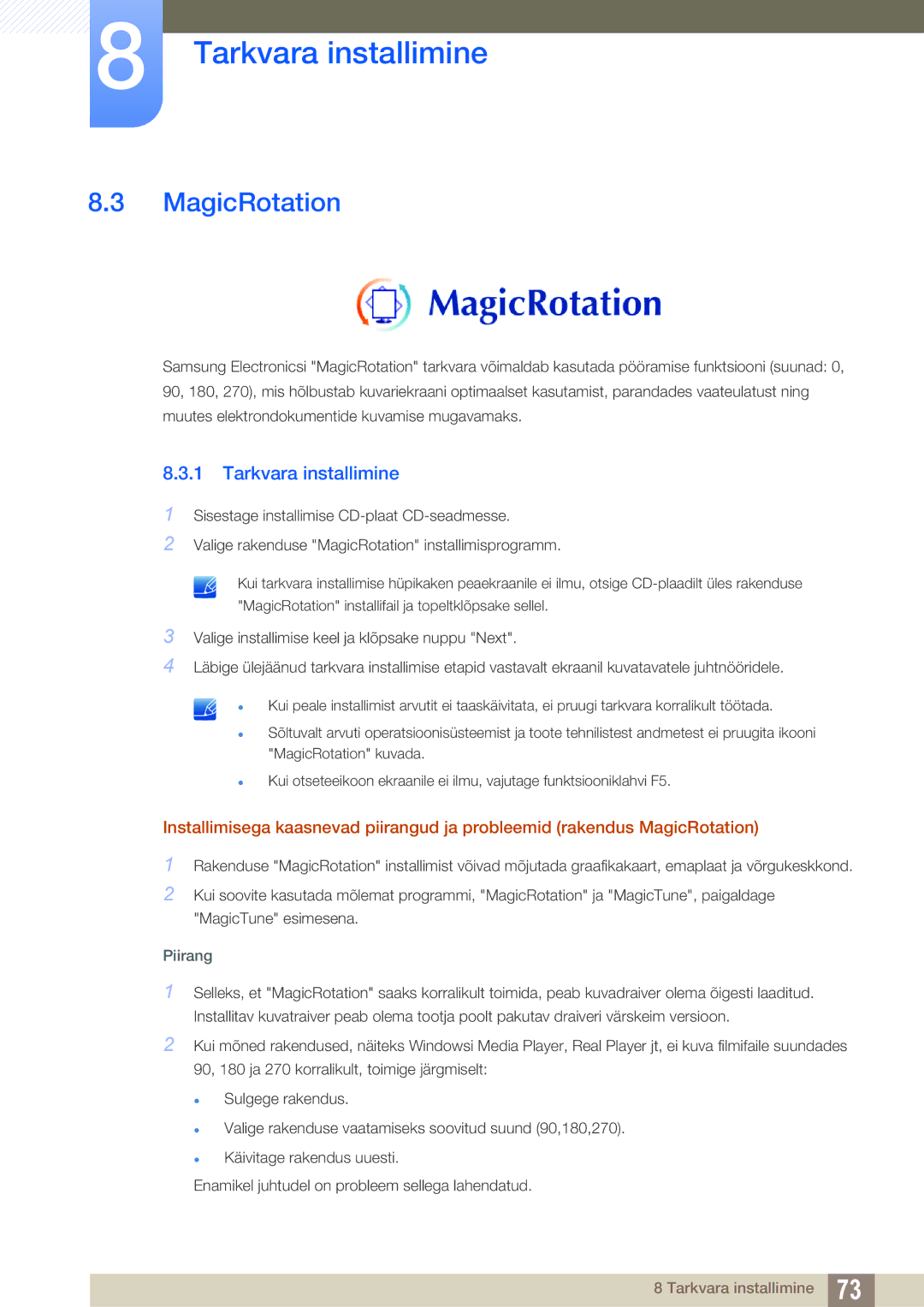 Samsung LS24C45UDW/EN, LS27C45UDS/EN manual MagicRotation, Piirang 