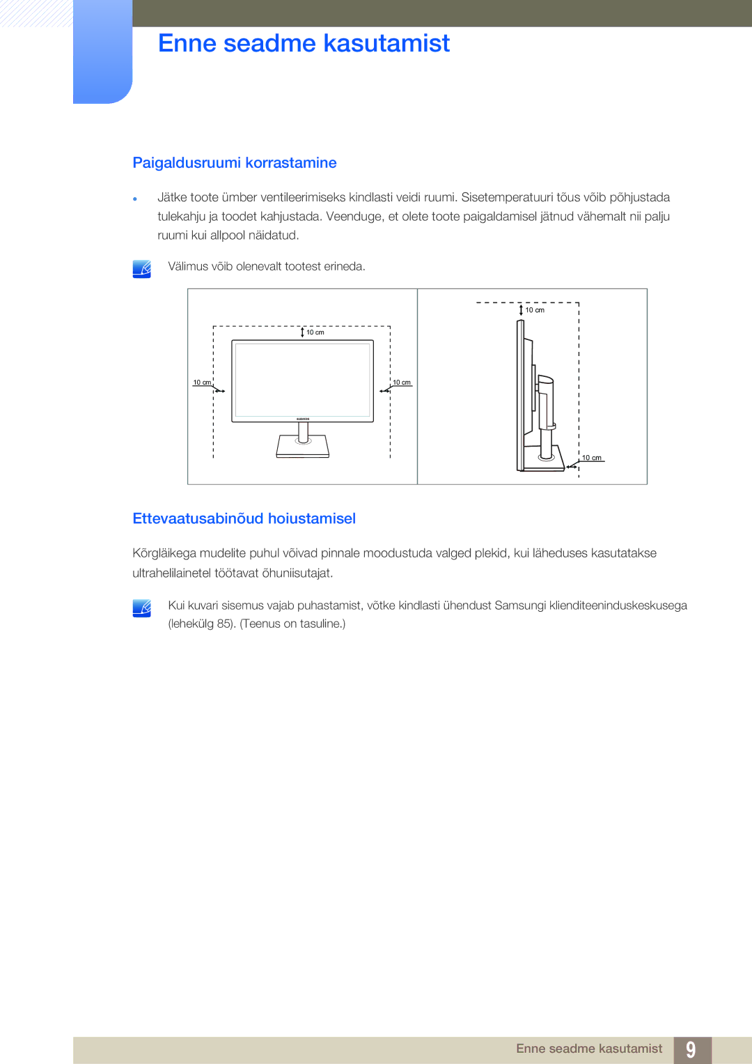 Samsung LS24C45UDW/EN, LS27C45UDS/EN manual Paigaldusruumi korrastamine, Ettevaatusabinõud hoiustamisel 