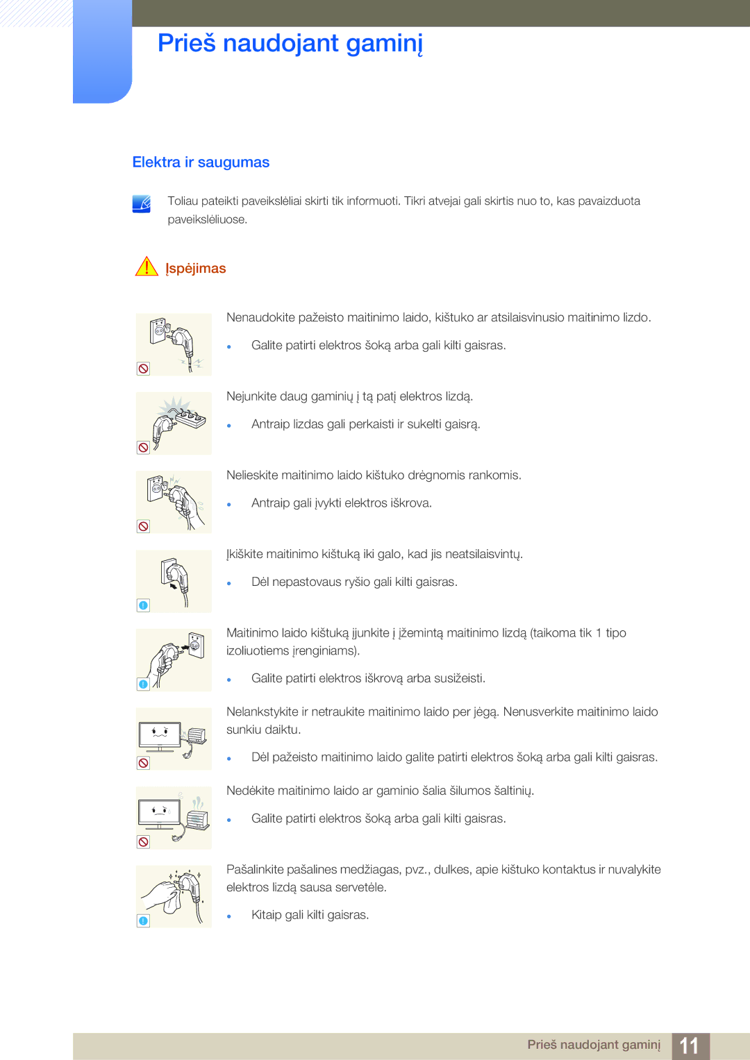 Samsung LS24C45UDW/EN, LS27C45UDS/EN manual Elektra ir saugumas, Įspėjimas 