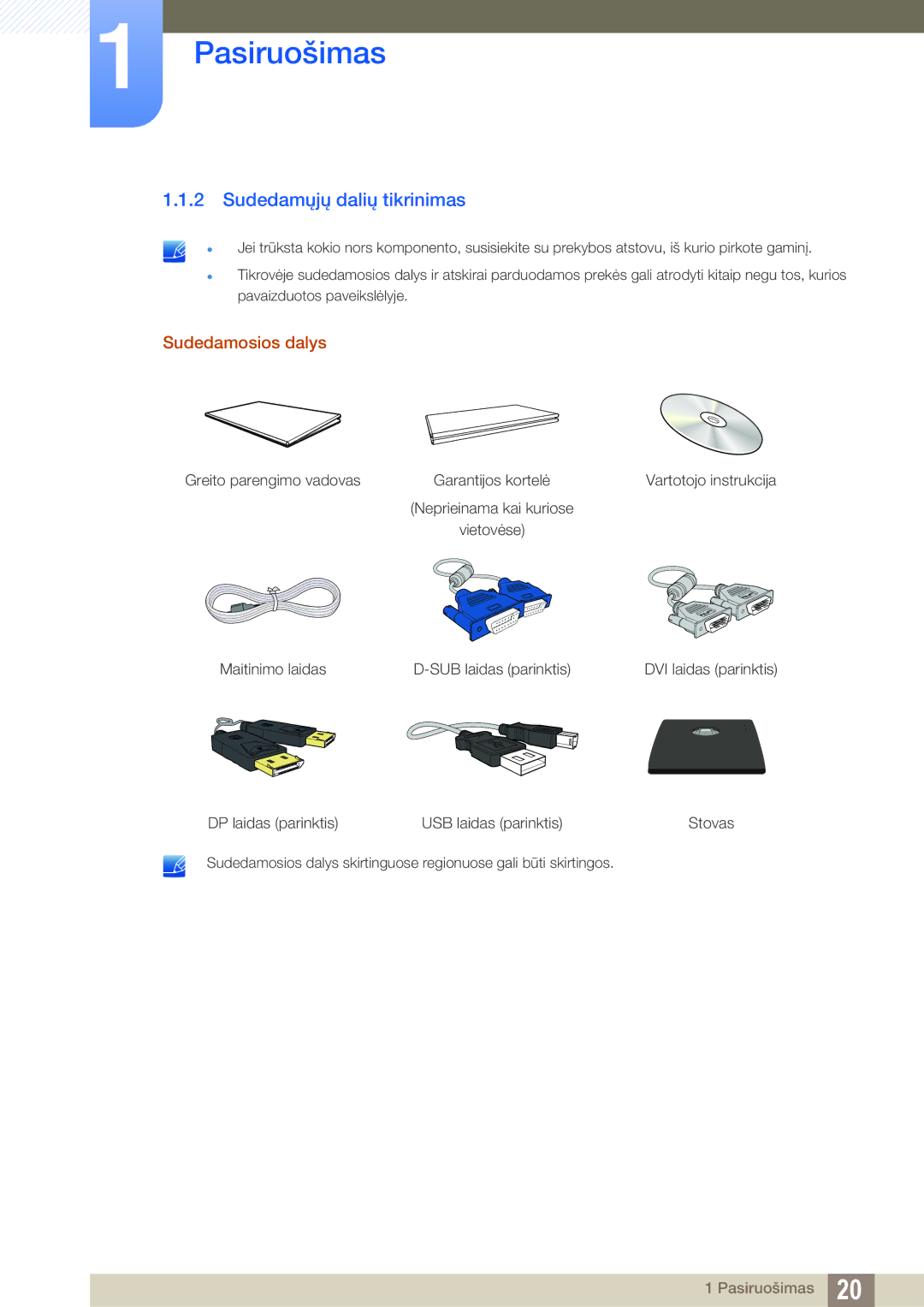 Samsung LS27C45UDS/EN, LS24C45UDW/EN manual Sudedamųjų dalių tikrinimas, Sudedamosios dalys 