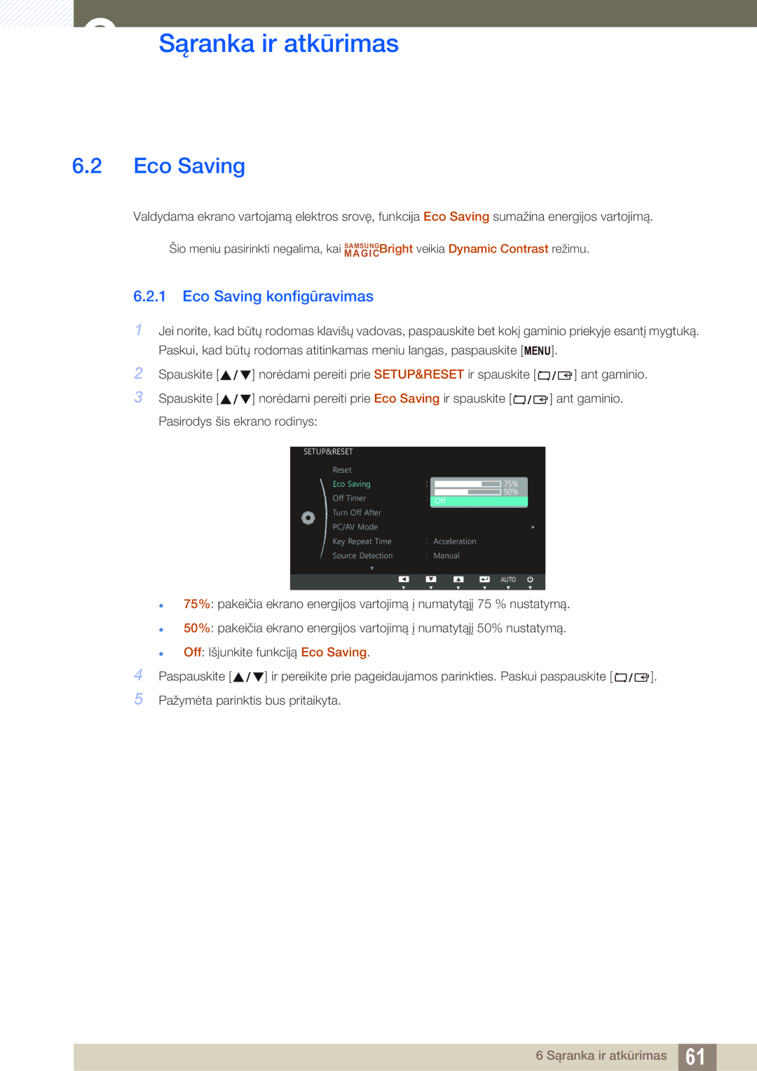 Samsung LS24C45UDW/EN, LS27C45UDS/EN manual Eco Saving konfigūravimas 