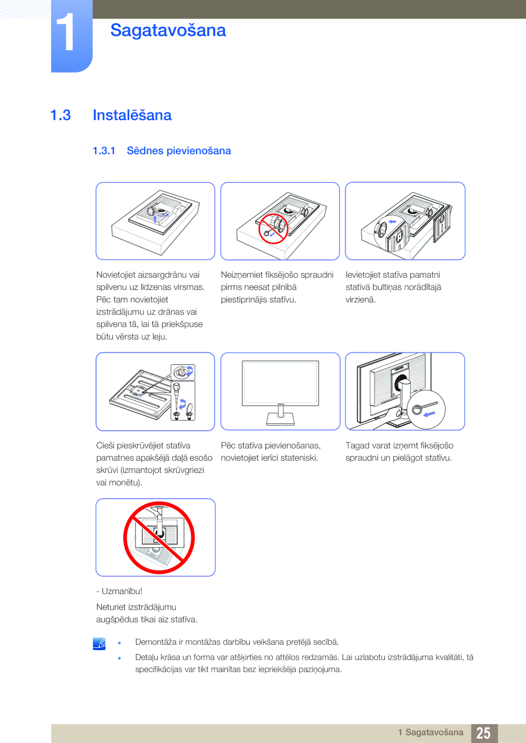 Samsung LS24C45UDW/EN, LS27C45UDS/EN manual Instalēšana, 1 Sēdnes pievienošana 