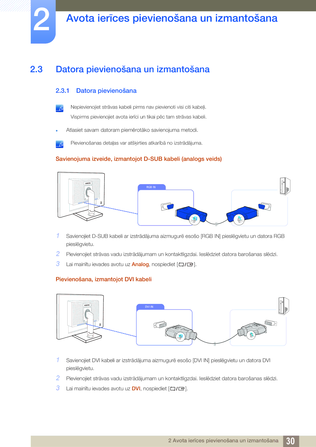 Samsung LS27C45UDS/EN, LS24C45UDW/EN manual Datora pievienošana un izmantošana 