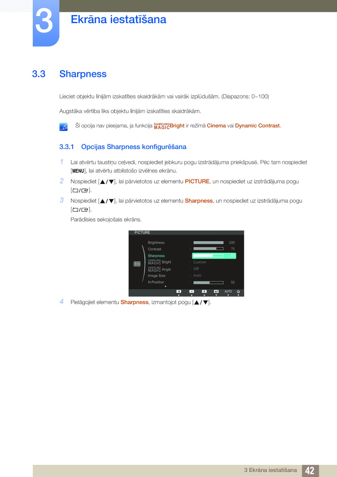 Samsung LS27C45UDS/EN, LS24C45UDW/EN manual Opcijas Sharpness konfigurēšana 