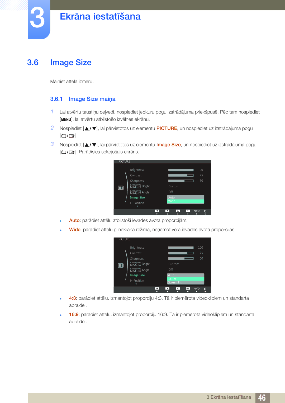 Samsung LS27C45UDS/EN, LS24C45UDW/EN manual Image Size maiņa 