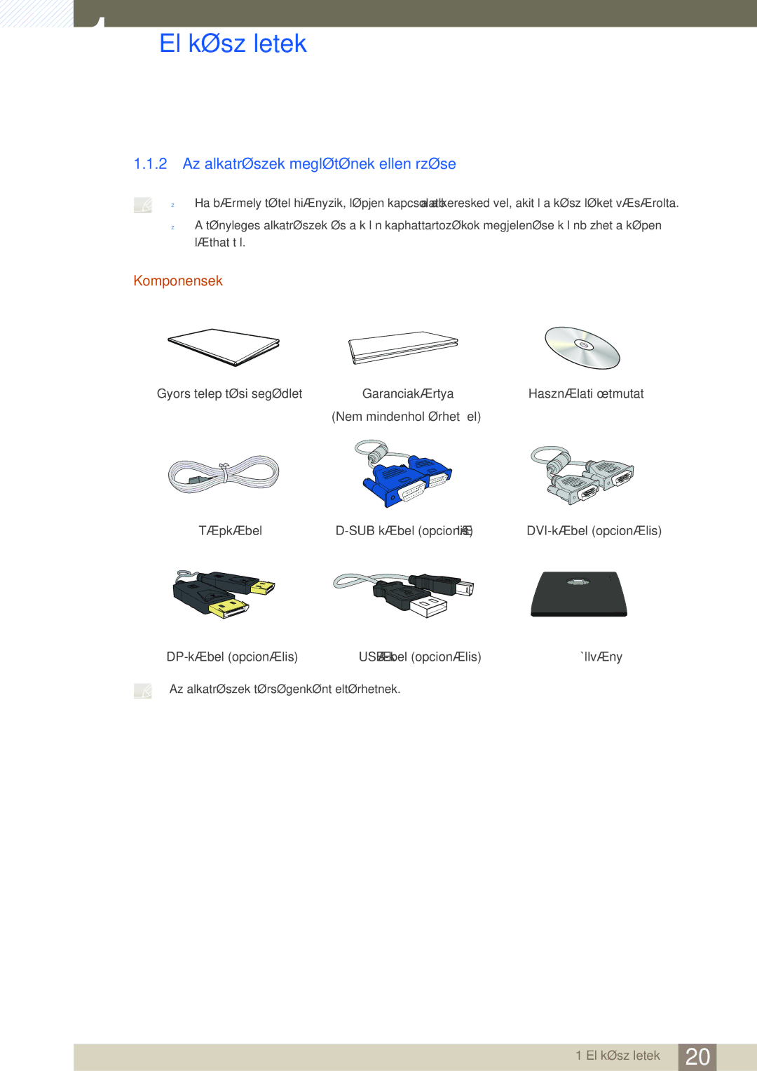 Samsung LS27C45UDS/EN, LS24C45UDW/EN manual Az alkatrészek meglétének ellenőrzése, Komponensek 