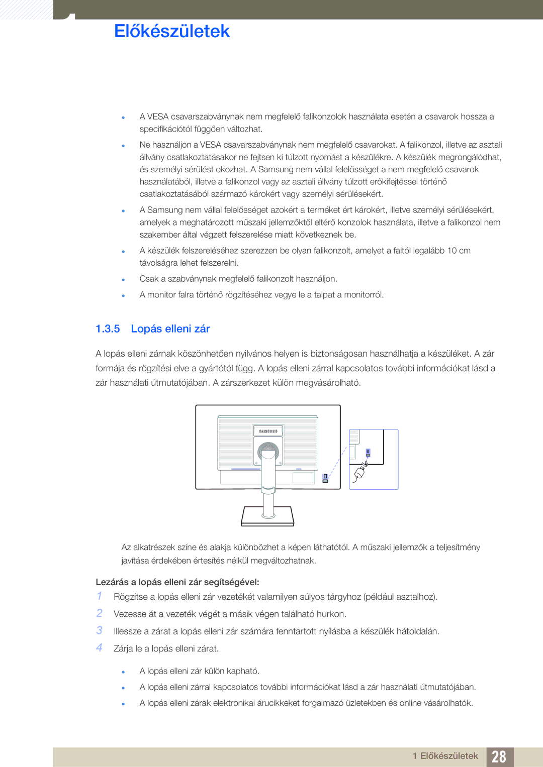 Samsung LS27C45UDS/EN, LS24C45UDW/EN manual 5 Lopás elleni zár 