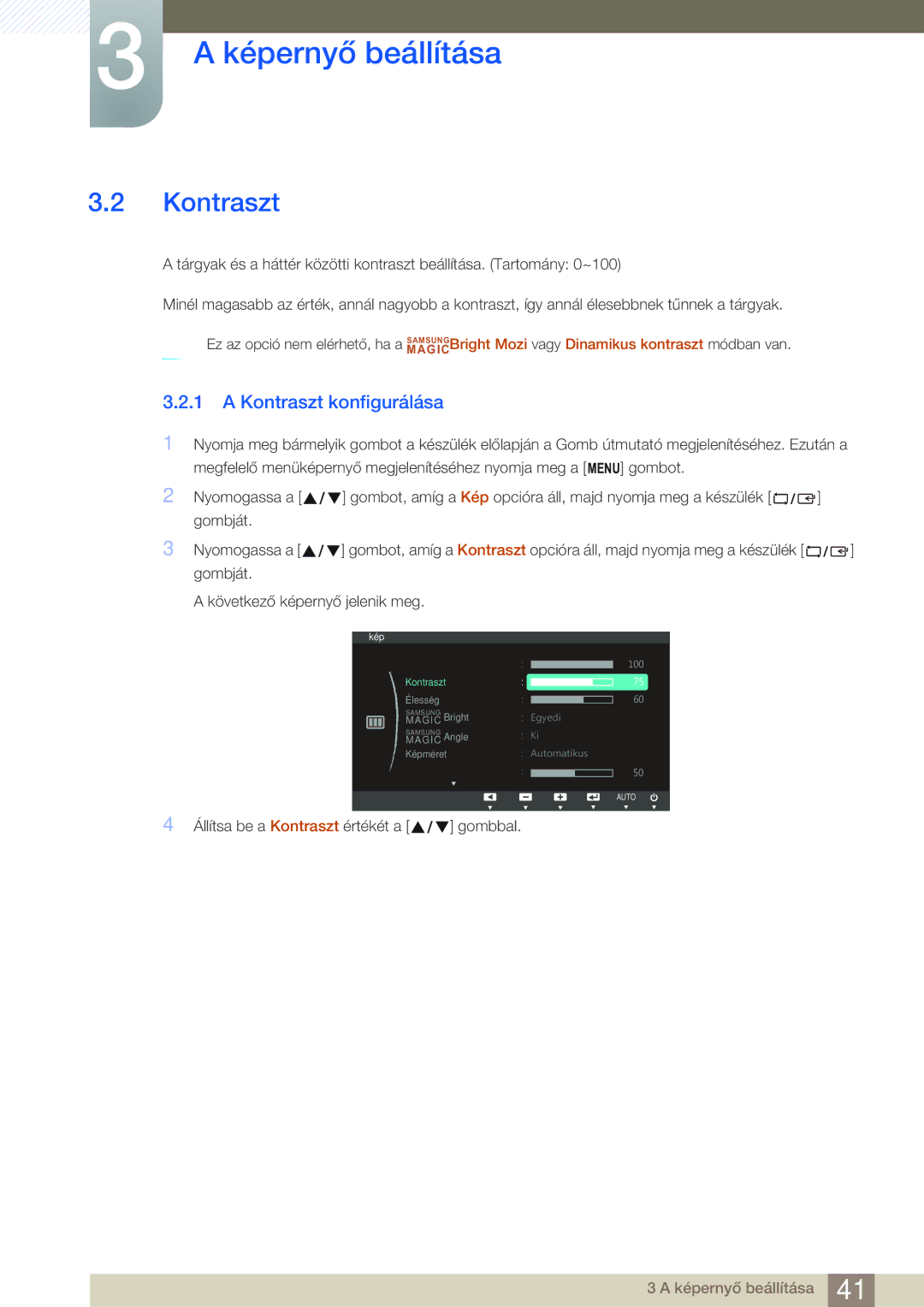 Samsung LS24C45UDW/EN, LS27C45UDS/EN manual Kontraszt konfigurálása 