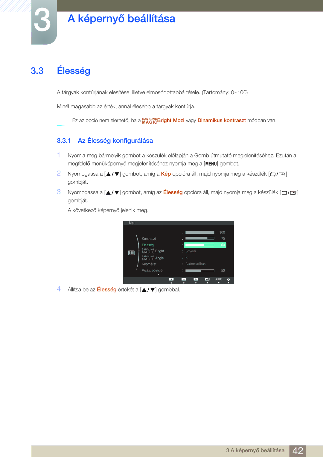 Samsung LS27C45UDS/EN, LS24C45UDW/EN manual 1 Az Élesség konfigurálása 