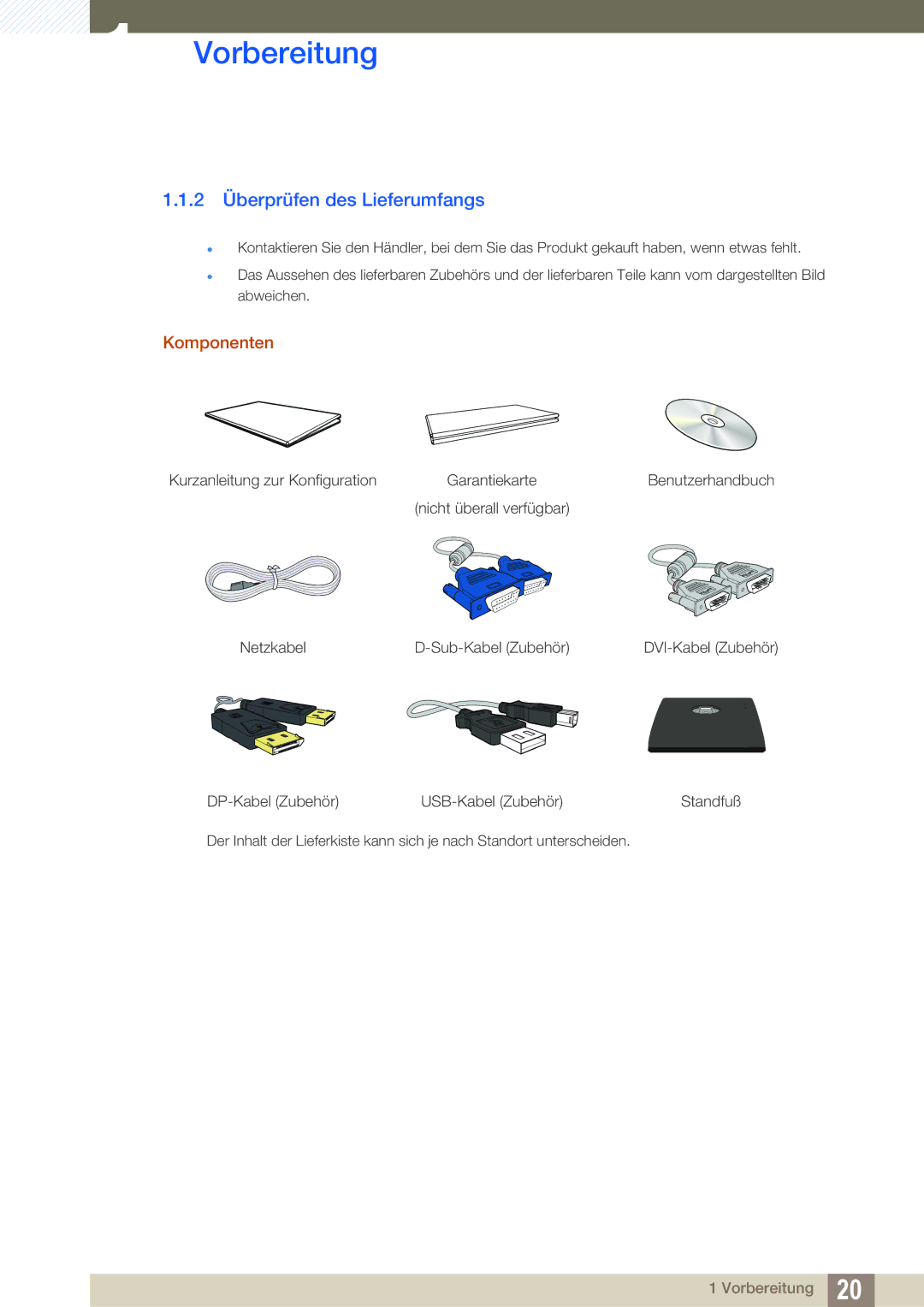 Samsung LS27C45UDS/EN manual 2 Überprüfen des Lieferumfangs, Komponenten 