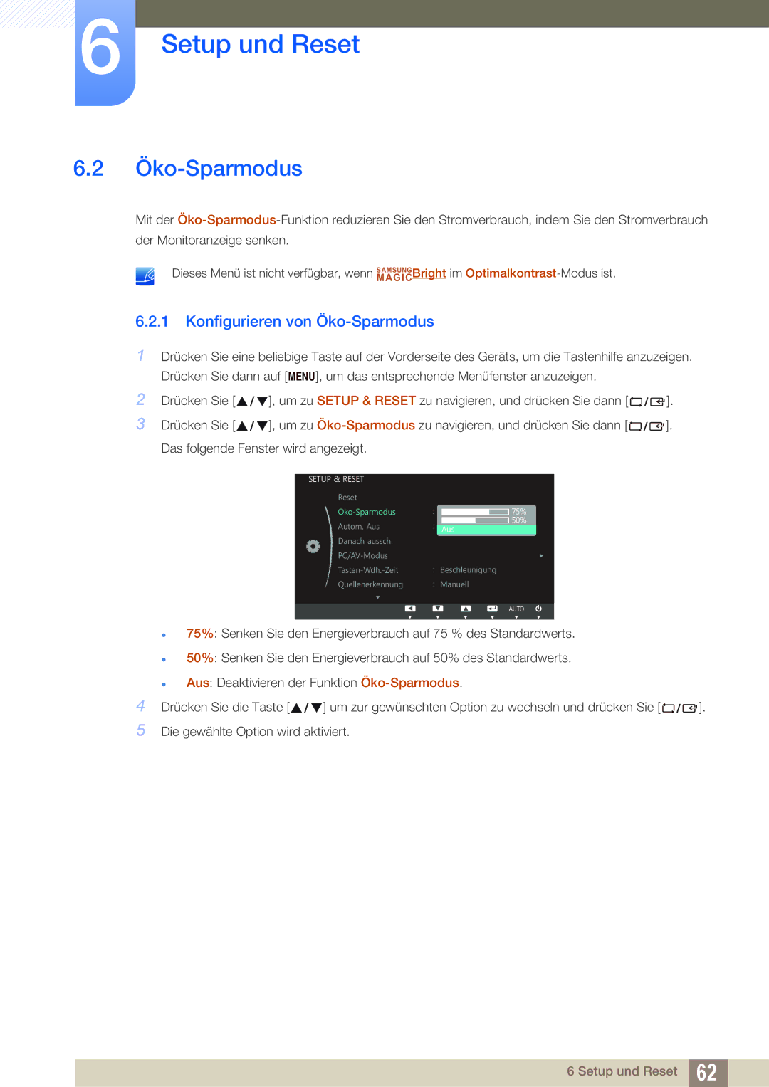 Samsung LS27C45UDS/EN manual Konfigurieren von Öko-Sparmodus 