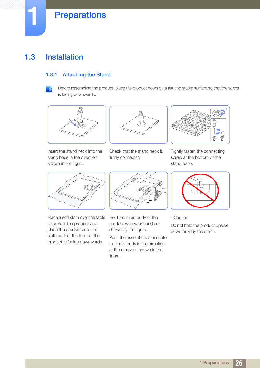 Samsung LS22C570HS/EN, LS27C570HS/EN, LS24C750PS/EN, LS27C750PS/EN, LS24C570HL/EN manual Installation, Attaching the Stand 