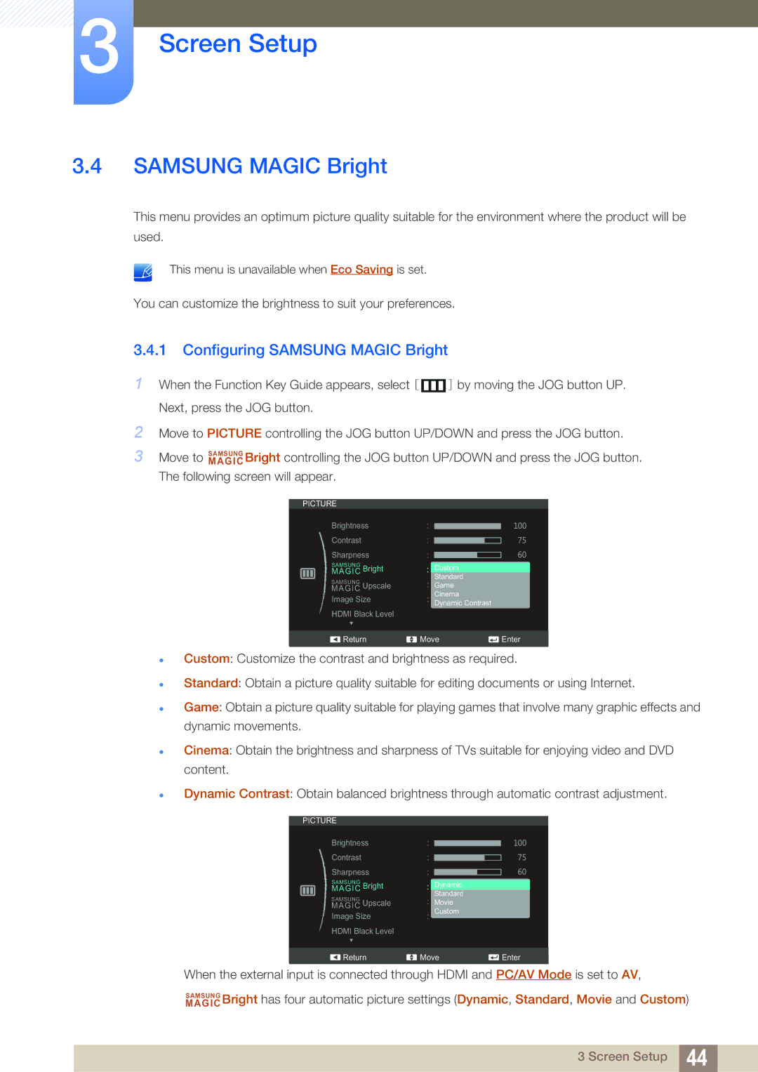 Samsung LS23C570HSX/KZ, LS27C570HS/EN, LS24C750PS/EN, LS22C570HS/EN, LS27C750PS/EN manual Configuring Samsung Magic Bright 