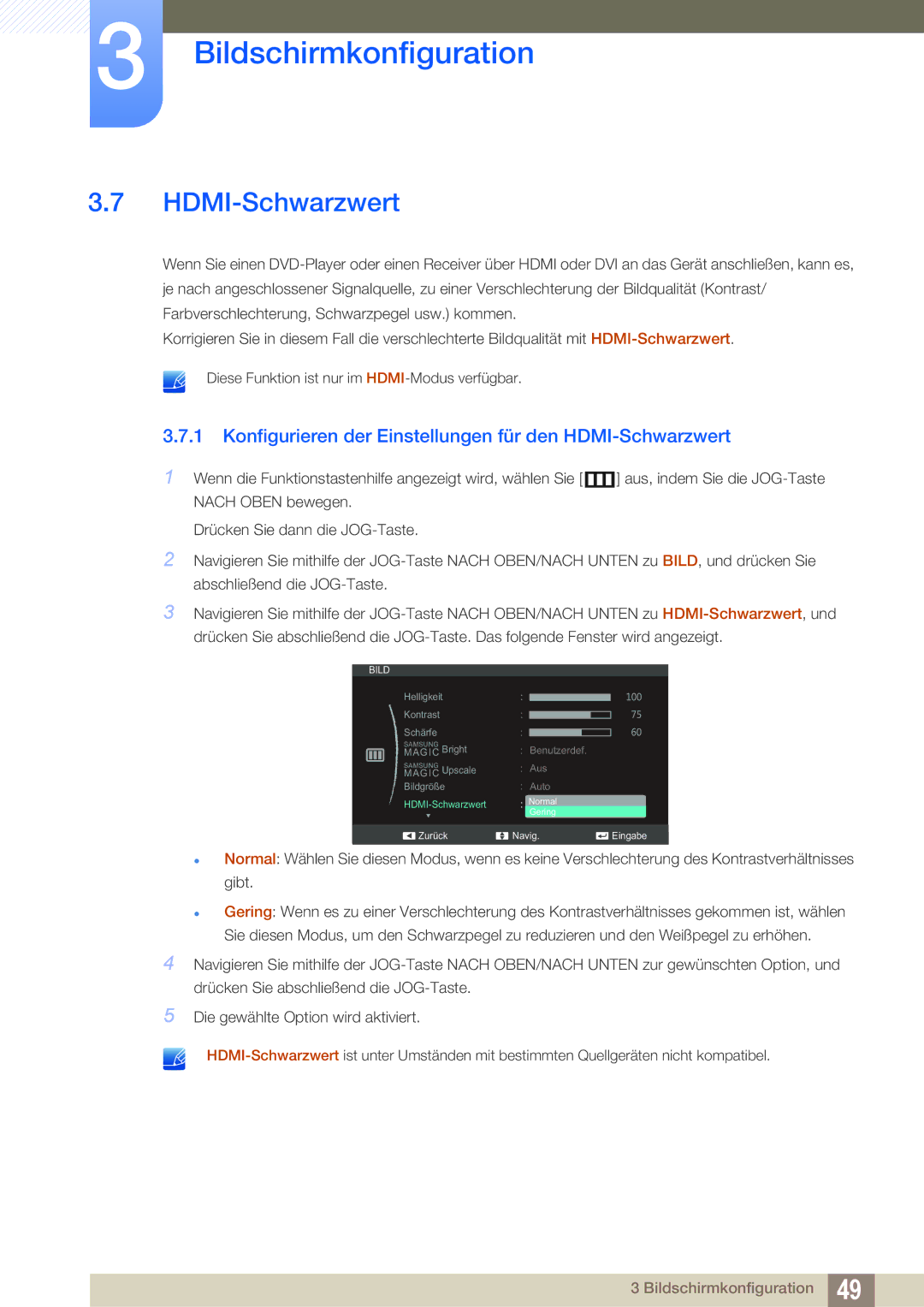 Samsung LS24C570HL/EN, LS27C570HS/EN, LS24C750PS/EN manual Konfigurieren der Einstellungen für den HDMI-Schwarzwert 