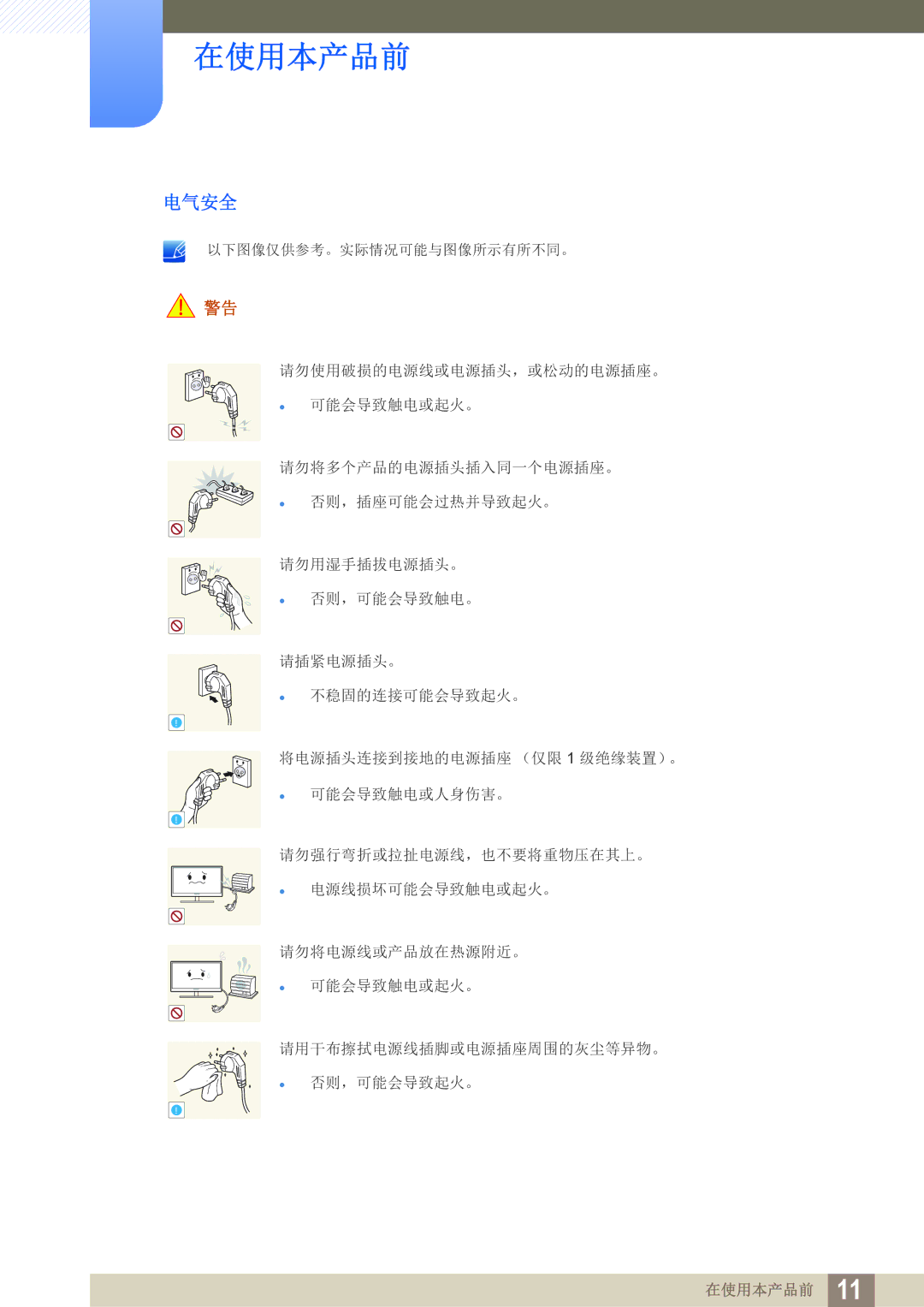 Samsung LS23C570HS/EN, LS27C570HS/EN, LS24C750PS/EN, LS22C570HS/EN, LS27C750PS/EN, LS24C570HL/EN manual 电气安全 