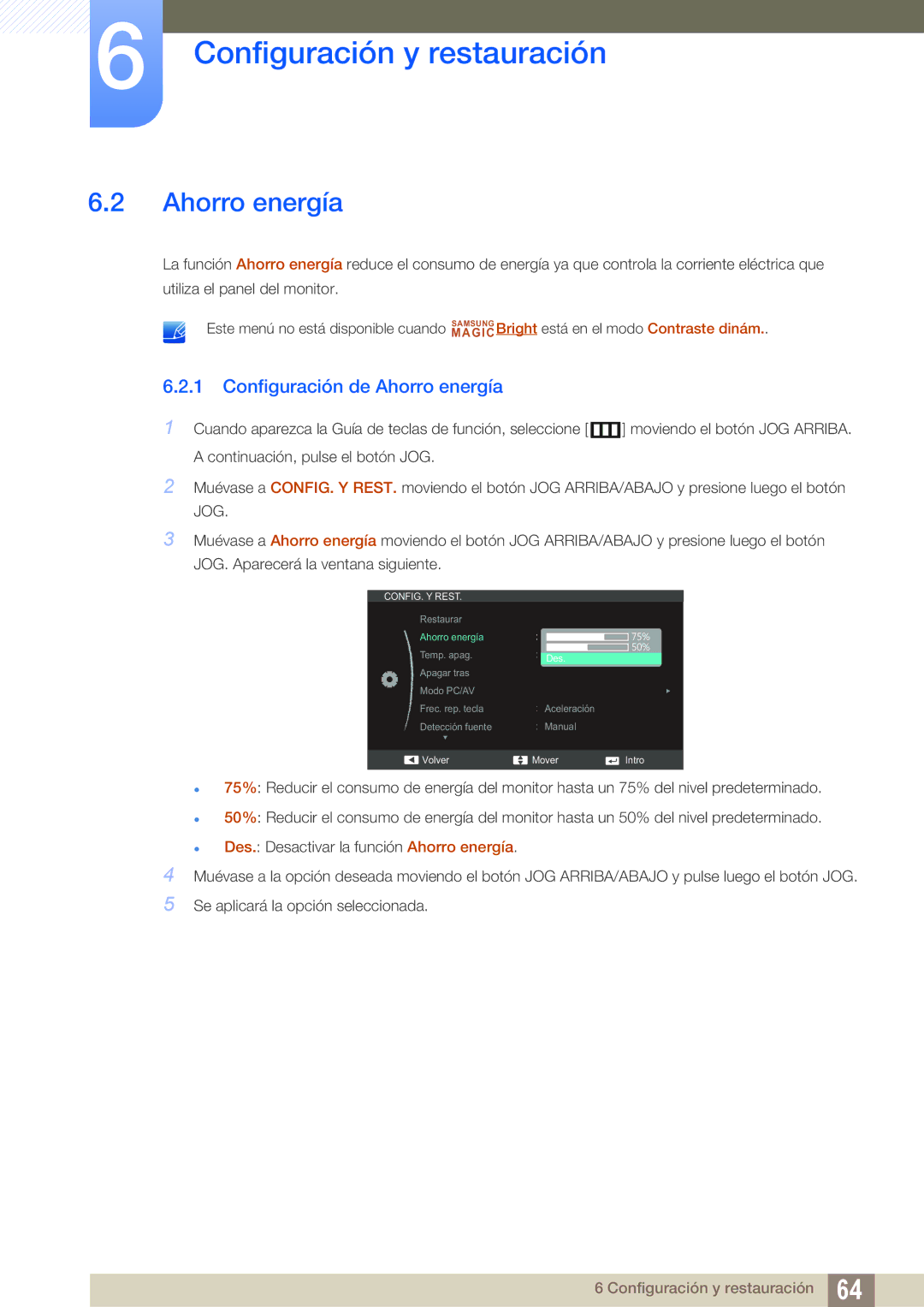 Samsung LS23C570HS/EN, LS27C570HS/EN, LS24C750PS/EN, LS27C750PS/EN, LS24C570HL/EN manual Configuración de Ahorro energía 