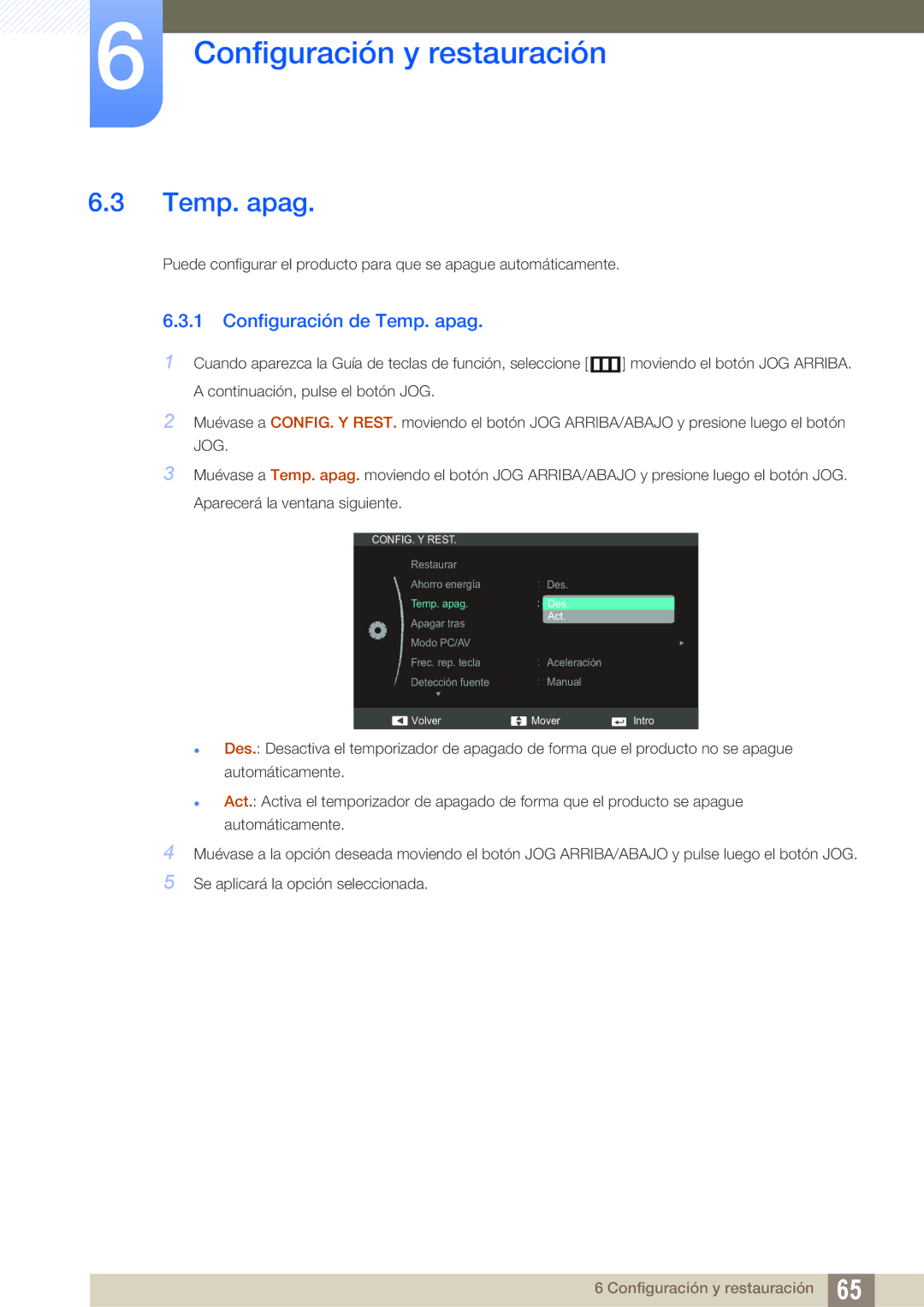 Samsung LS27C570HS/EN, LS24C750PS/EN, LS27C750PS/EN, LS24C570HL/EN, LS23C570HS/EN manual Configuración de Temp. apag 