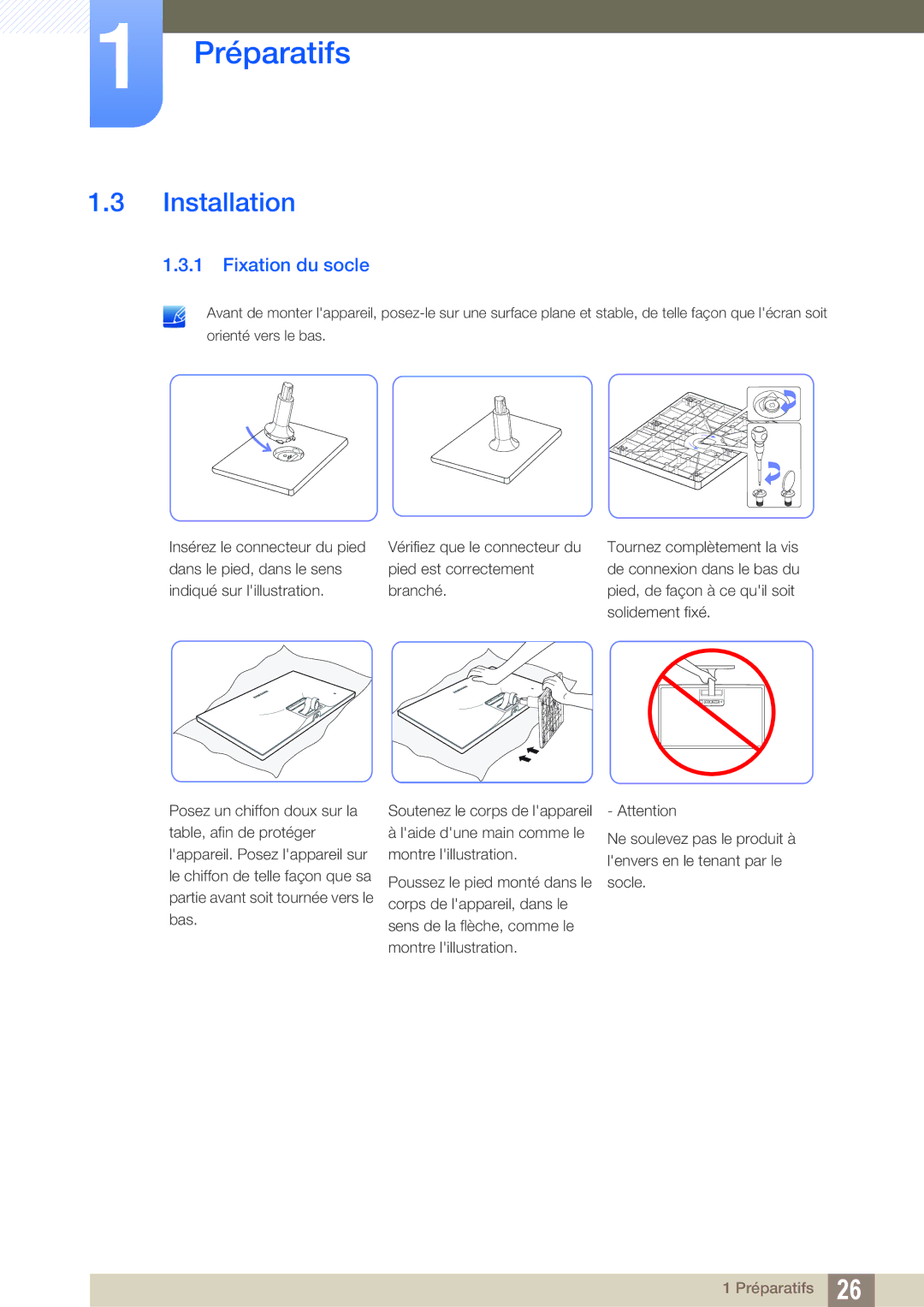 Samsung LS27C590HS/EN manual Installation, Fixation du socle 