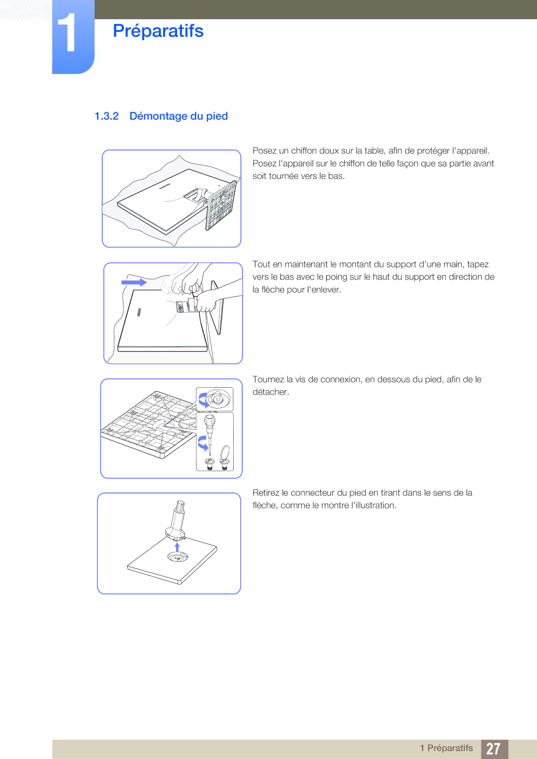 Samsung LS27C590HS/EN manual 2 Démontage du pied 