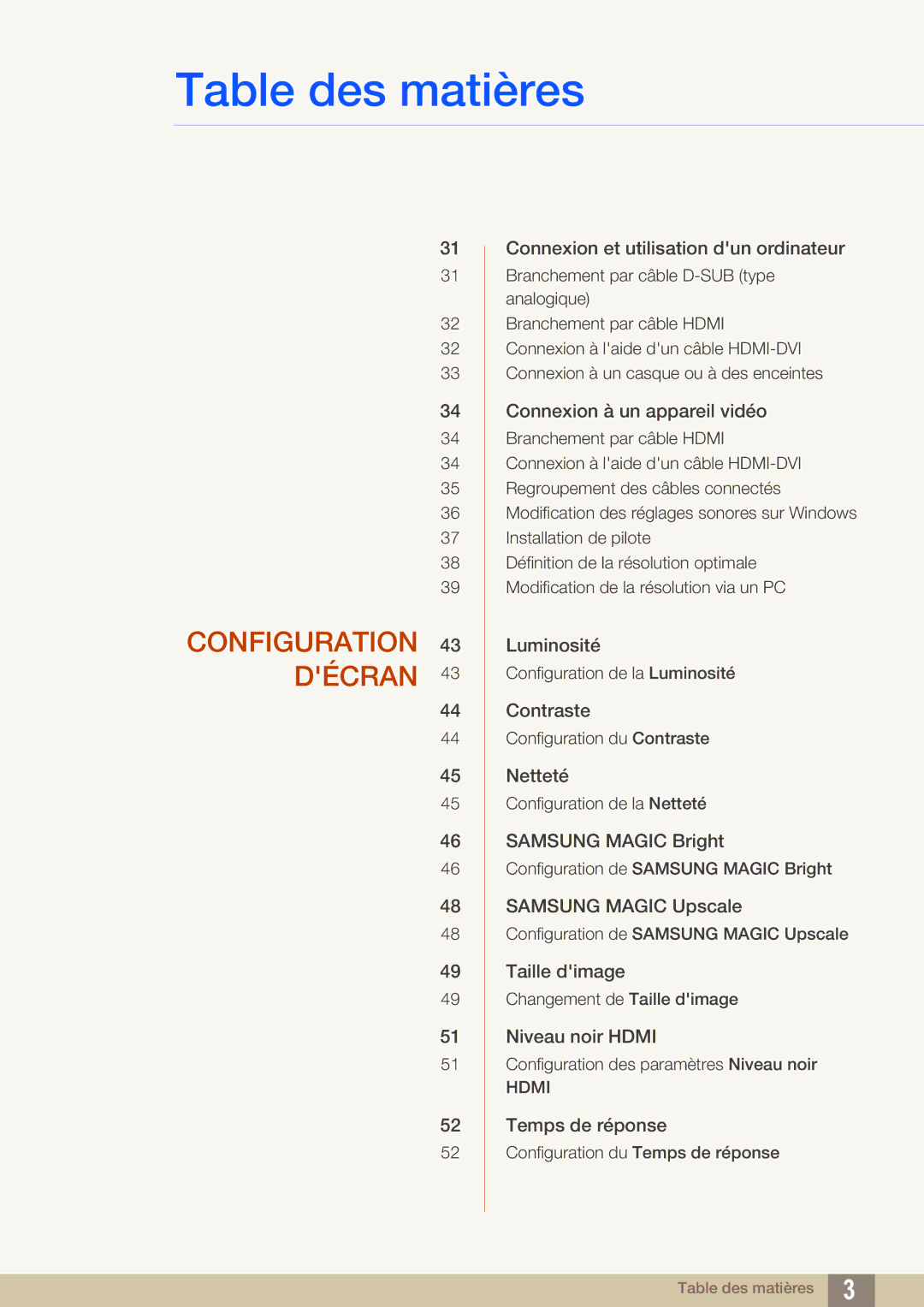 Samsung LS27C590HS/EN manual Configuration Décran 