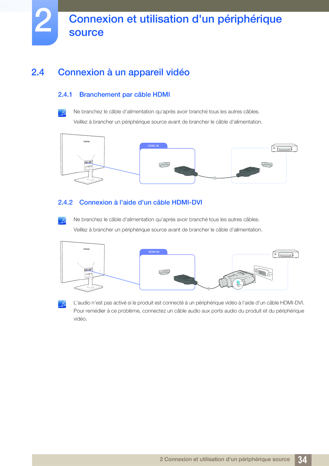 Samsung LS27C590HS/EN manual Connexion à un appareil vidéo 