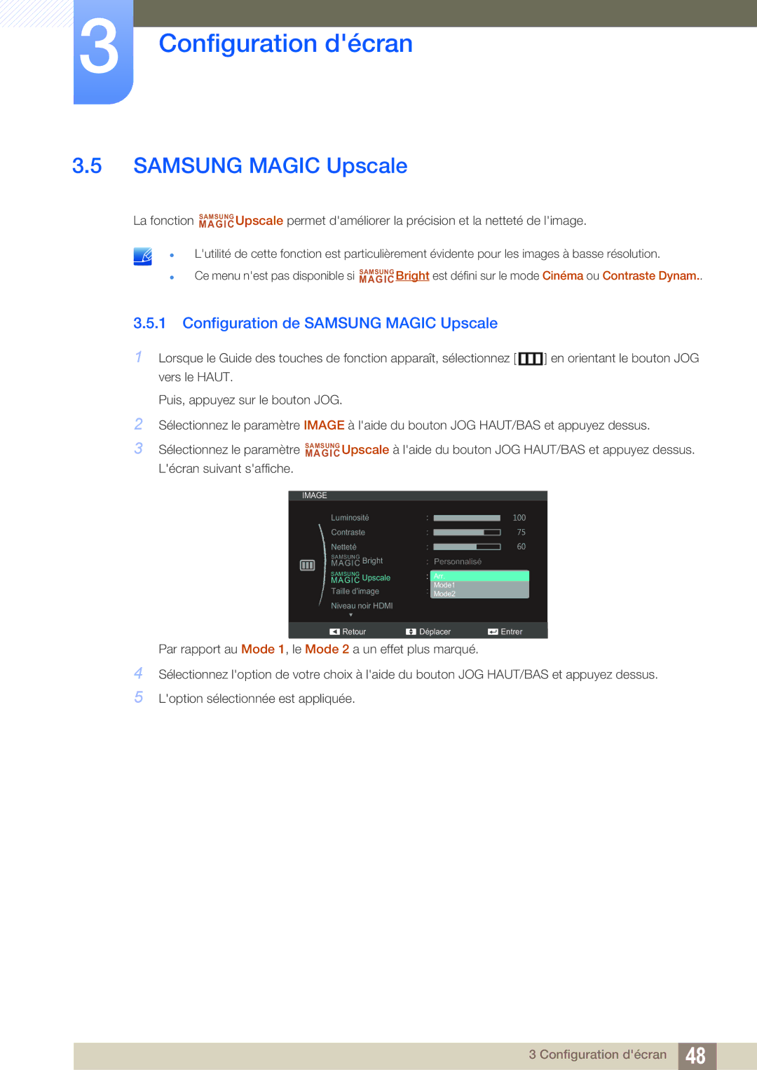 Samsung LS27C590HS/EN manual Configuration de Samsung Magic Upscale 