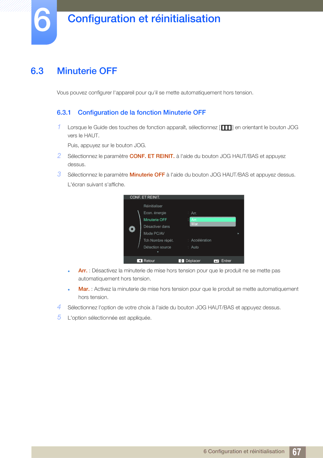 Samsung LS27C590HS/EN manual Configuration de la fonction Minuterie OFF 