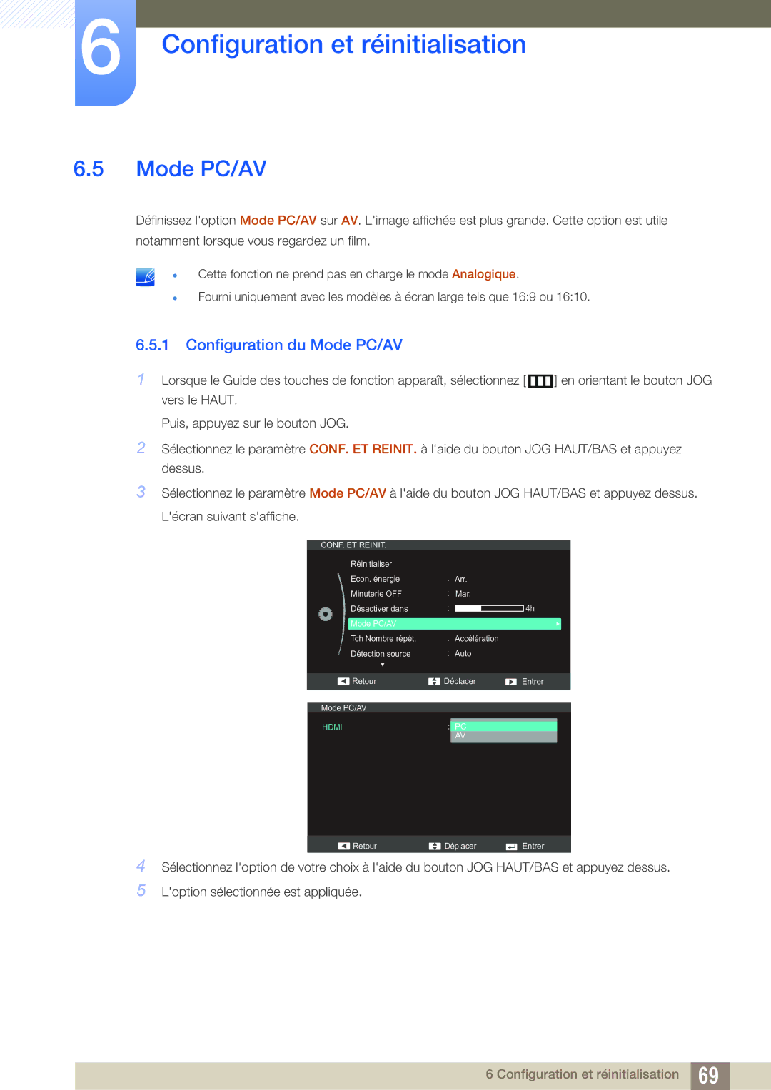 Samsung LS27C590HS/EN manual Configuration du Mode PC/AV 