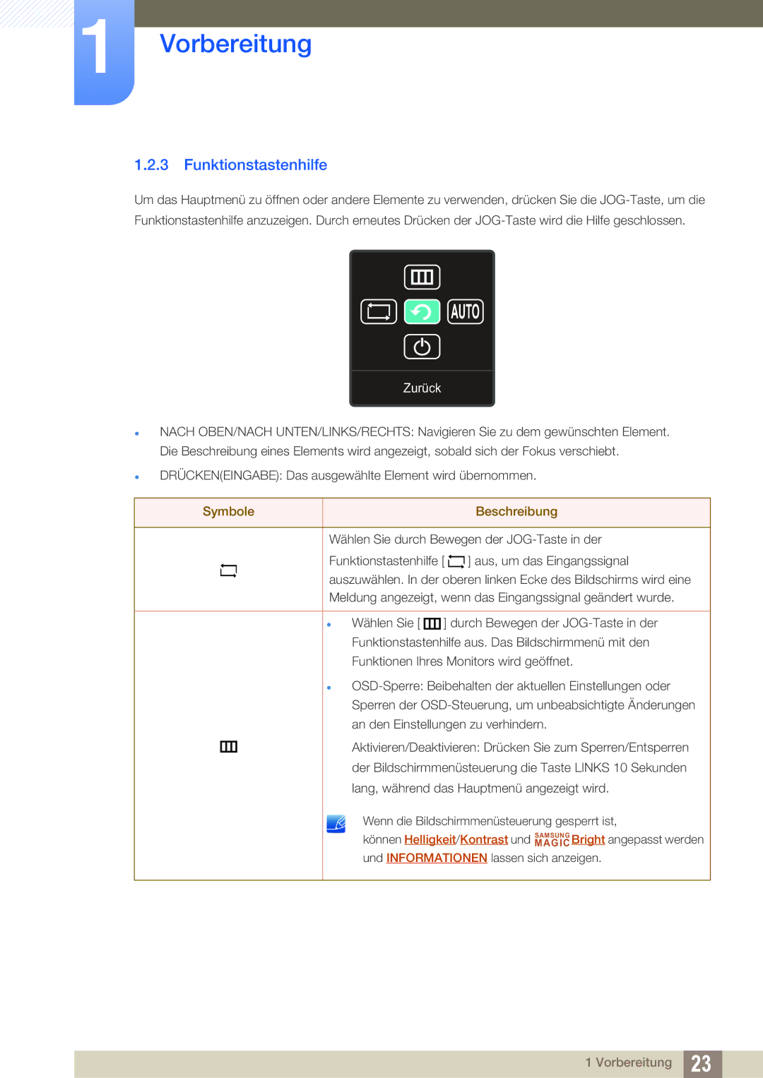 Samsung LS27C590HS/EN manual Funktionstastenhilfe, Zurück 