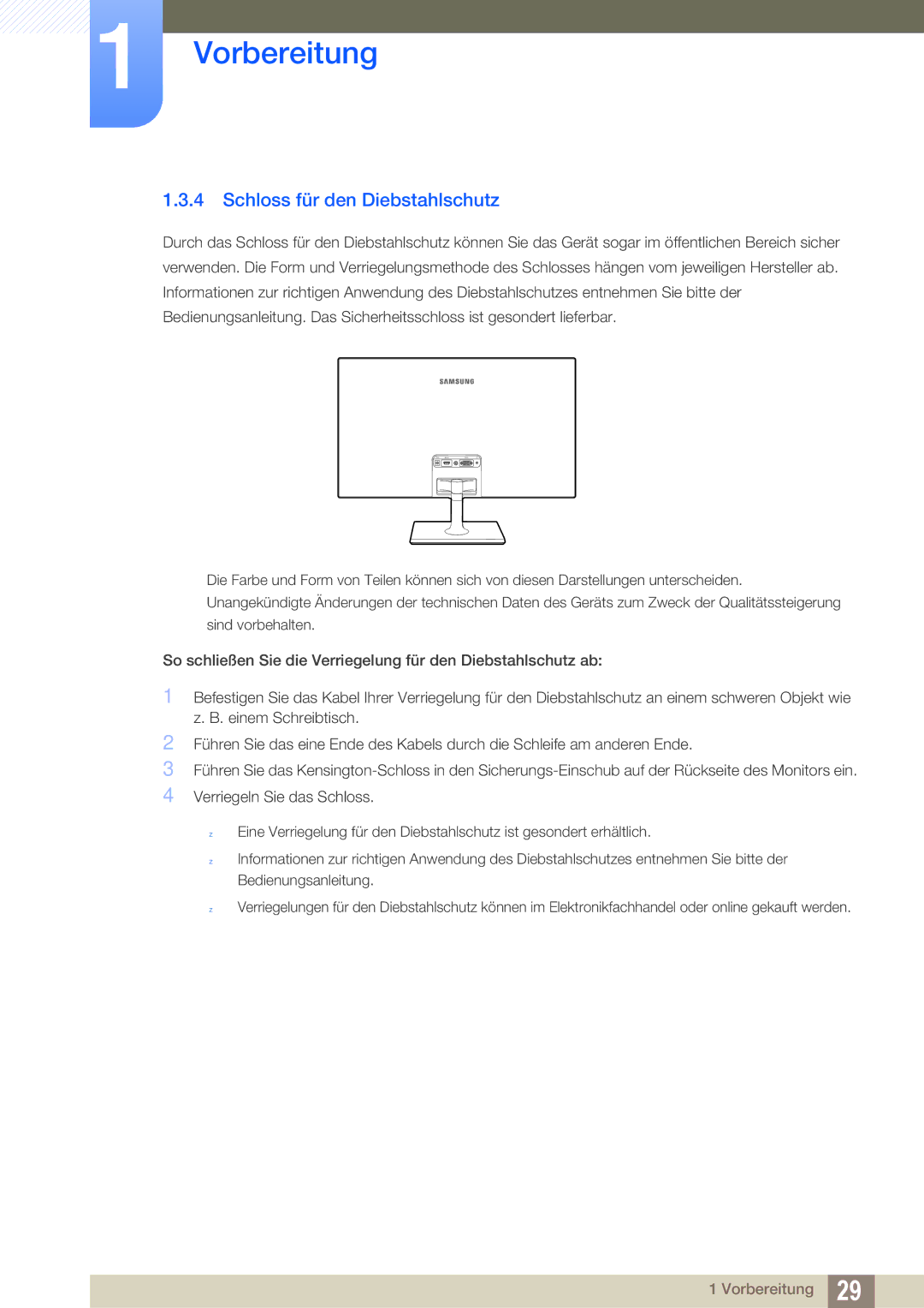 Samsung LS27C590HS/EN manual Schloss für den Diebstahlschutz 