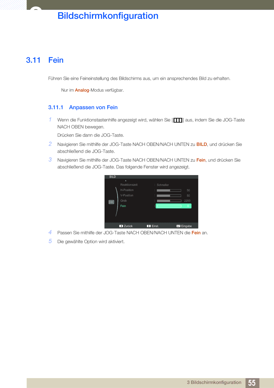 Samsung LS27C590HS/EN manual Anpassen von Fein 