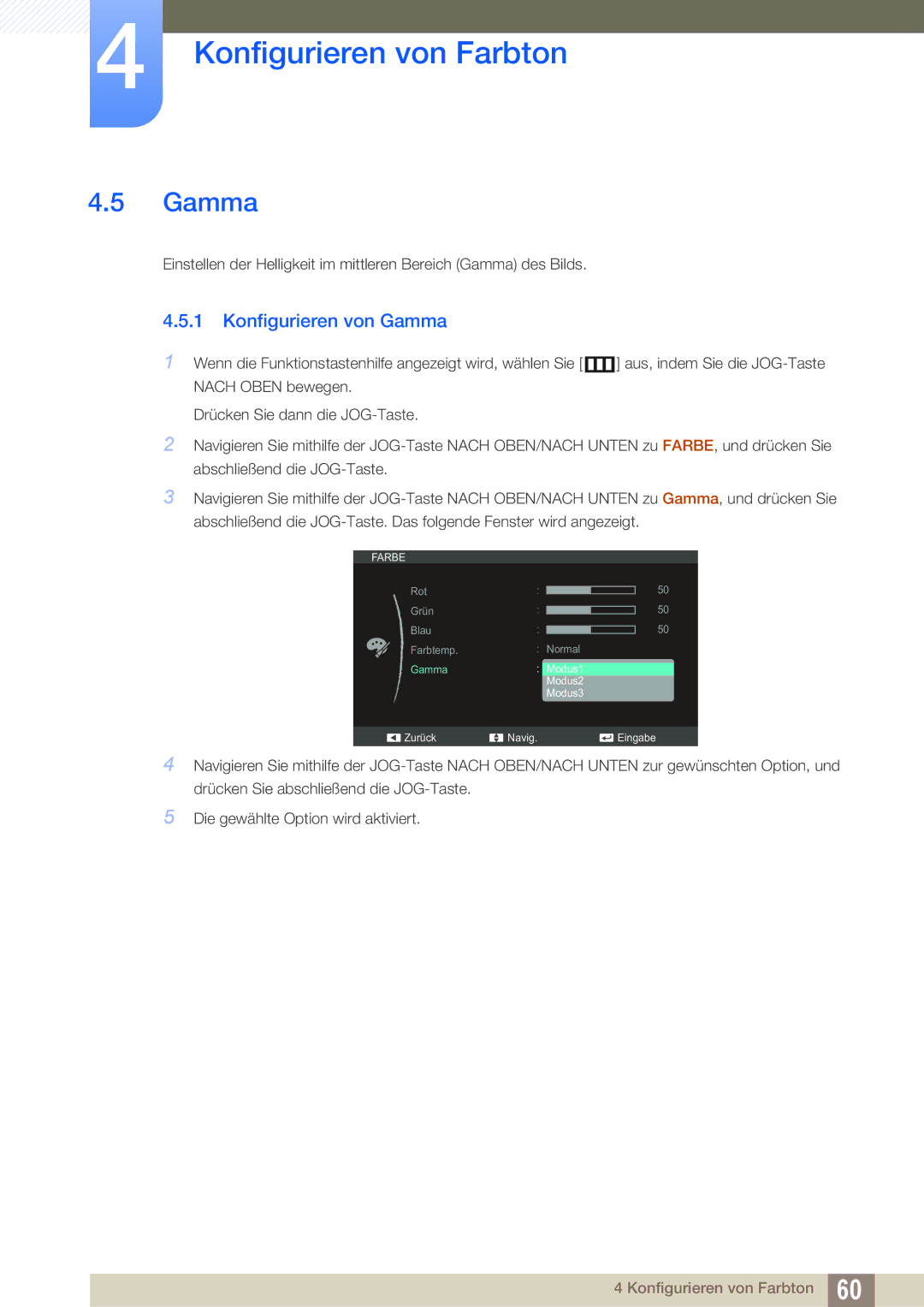 Samsung LS27C590HS/EN manual Konfigurieren von Gamma 