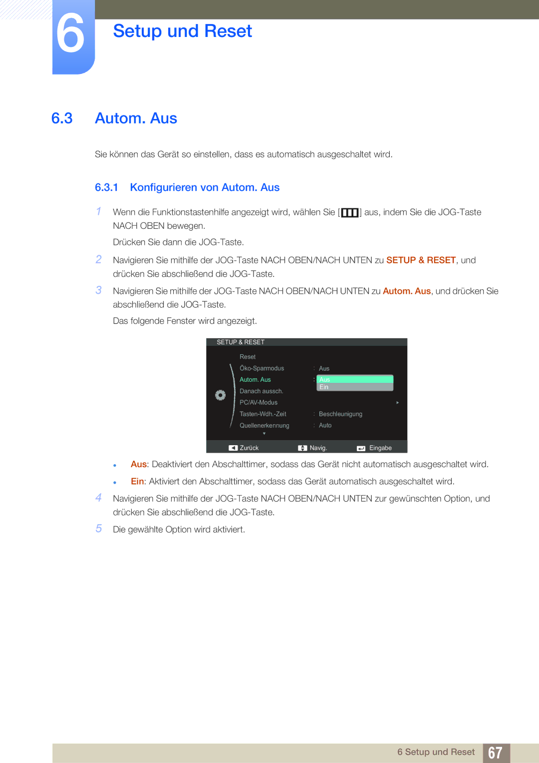 Samsung LS27C590HS/EN manual Konfigurieren von Autom. Aus 