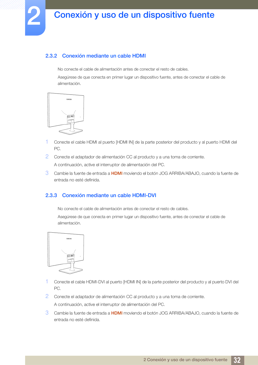 Samsung LS27C590HS/EN manual Conexión mediante un cable Hdmi, Conexión mediante un cable HDMI-DVI 