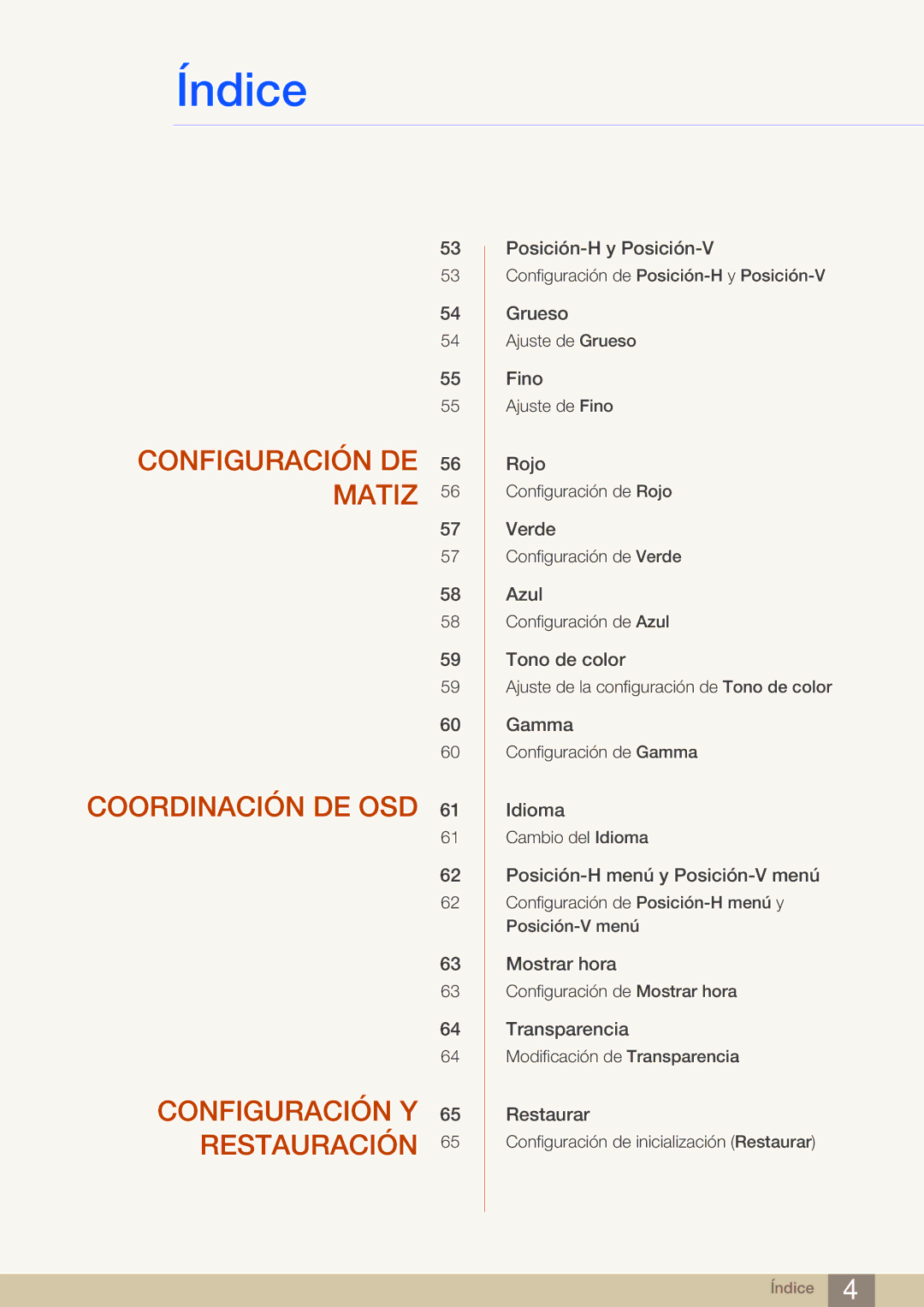 Samsung LS27C590HS/EN manual Configuración DE Matiz Coordinación DE OSD 