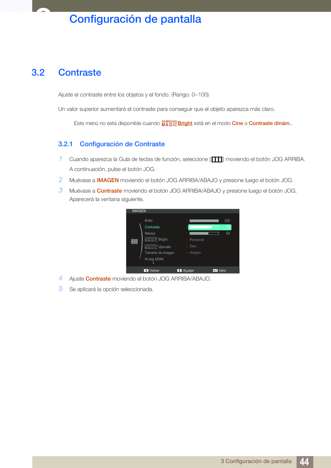 Samsung LS27C590HS/EN manual Configuración de Contraste 