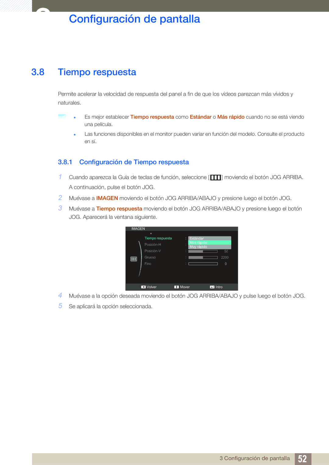 Samsung LS27C590HS/EN manual Configuración de Tiempo respuesta 