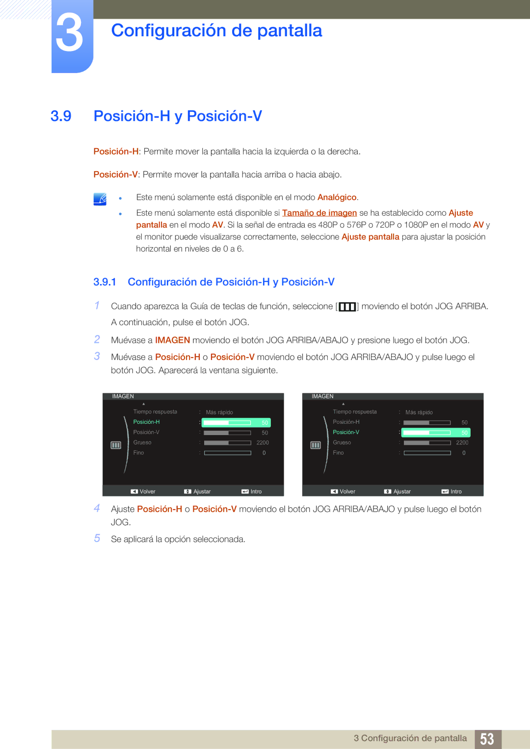 Samsung LS27C590HS/EN manual Configuración de Posición-H y Posición-V 